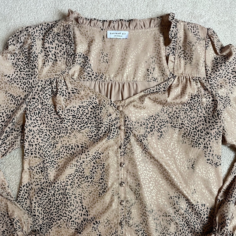 Tan Leopard Print Button Down Blouse - image 4